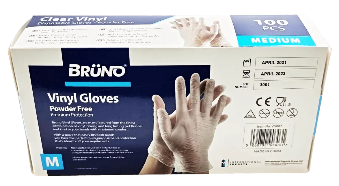 100 Medium Disposable Vinyl Clear Examination Gloves Powder Free Latex Free Gloves  VG002 (Parcel Rate)