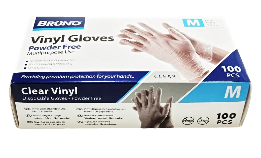 100 Medium Disposable Vinyl Clear Examination Gloves Powder Free Latex Free Gloves  VG002 (Parcel Rate)