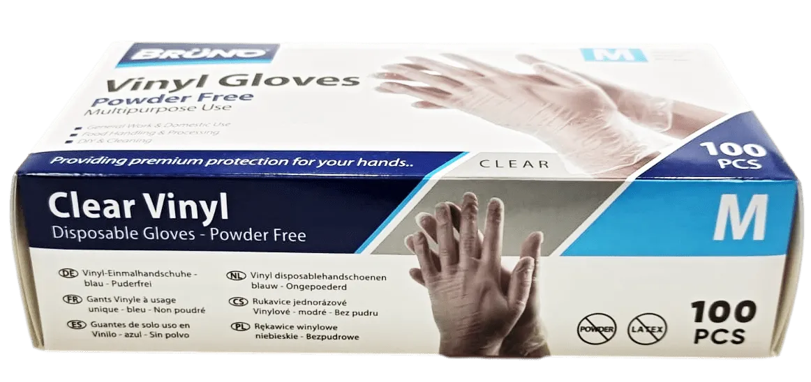 100 Medium Disposable Vinyl Clear Examination Gloves Powder Free Latex Free Gloves  VG002 (Parcel Rate)