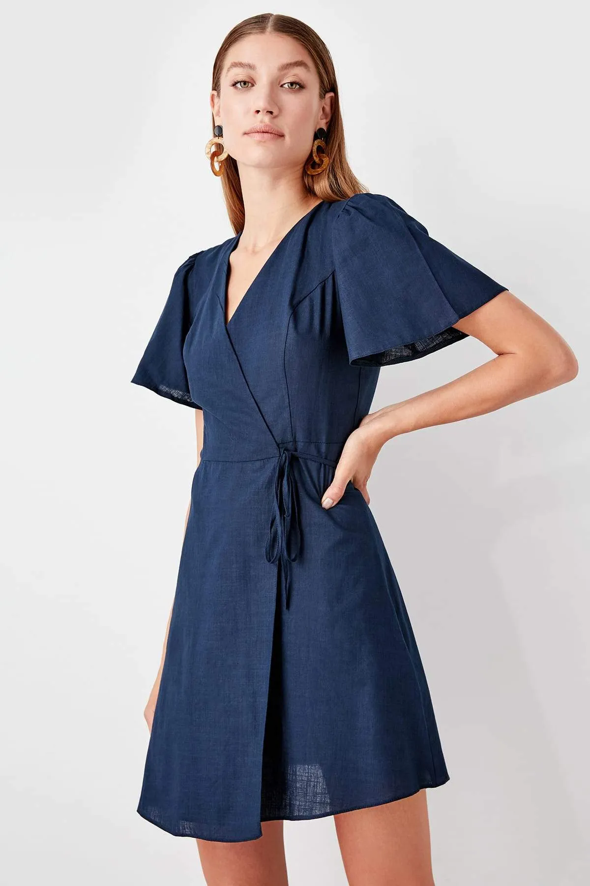 12824 Navy Blue Wrap Dress