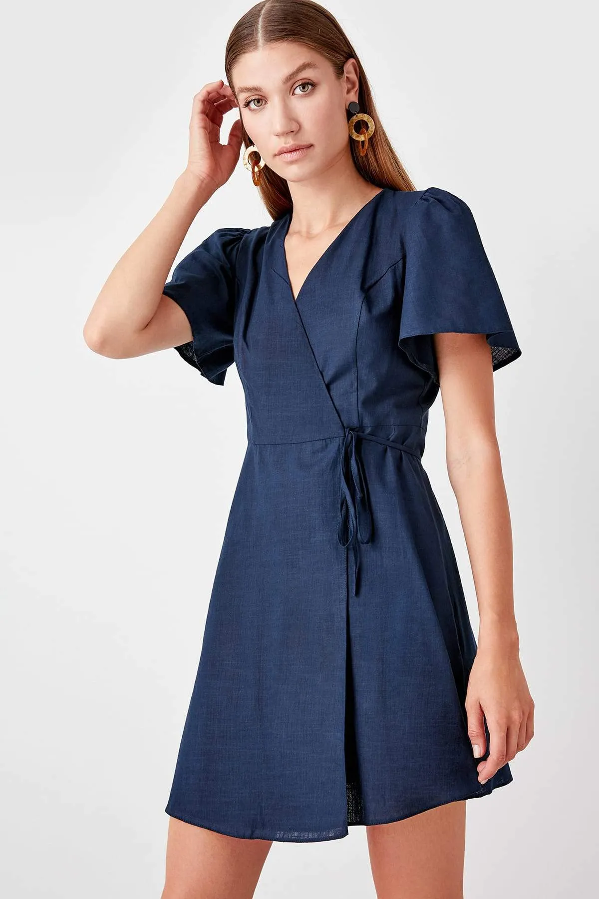 12824 Navy Blue Wrap Dress