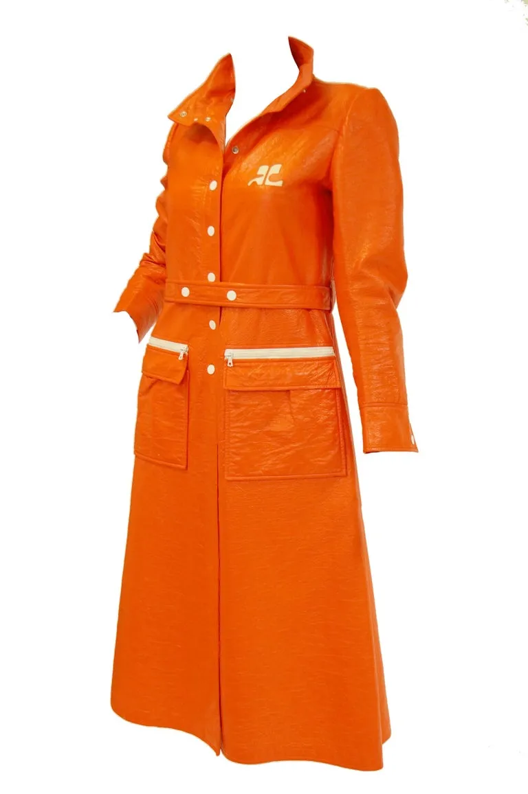 1972 André Courrèges Safety Orange Vinyl Mod Coat