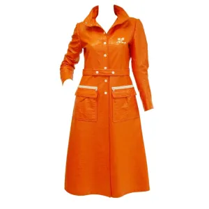 1972 André Courrèges Safety Orange Vinyl Mod Coat