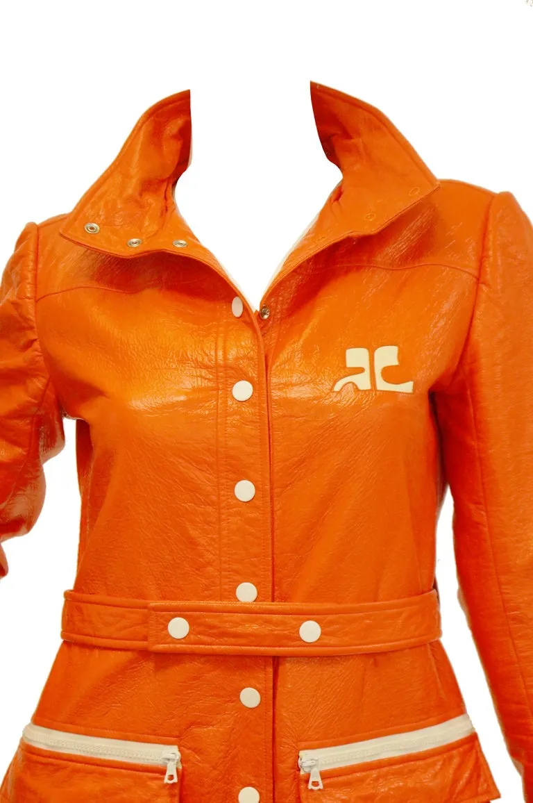 1972 André Courrèges Safety Orange Vinyl Mod Coat