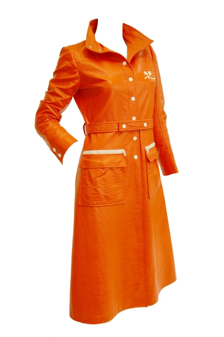 1972 André Courrèges Safety Orange Vinyl Mod Coat