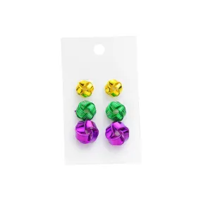 3Pairs Mardi Gras Knot Stud Earrings