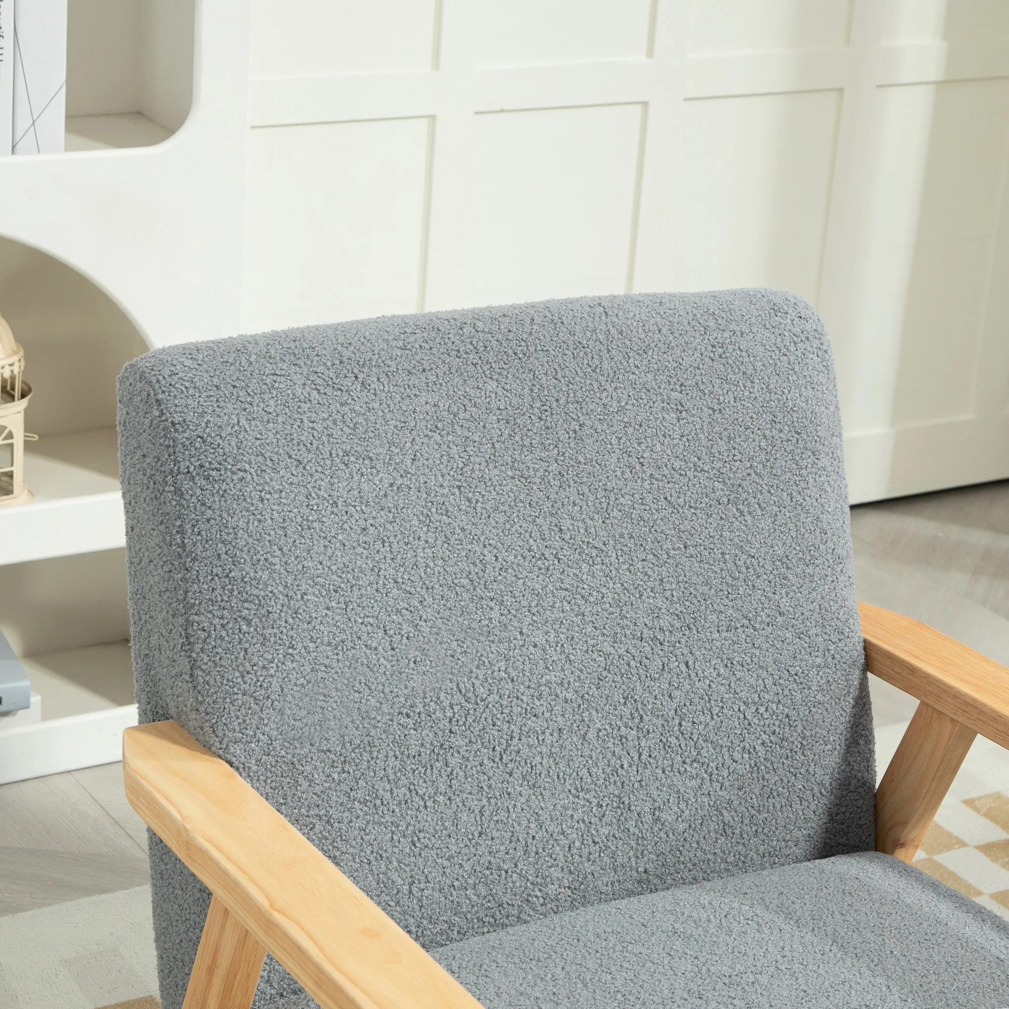 Accent Chair with Wood Frame Wide Seat Cashmere Armchair Grey