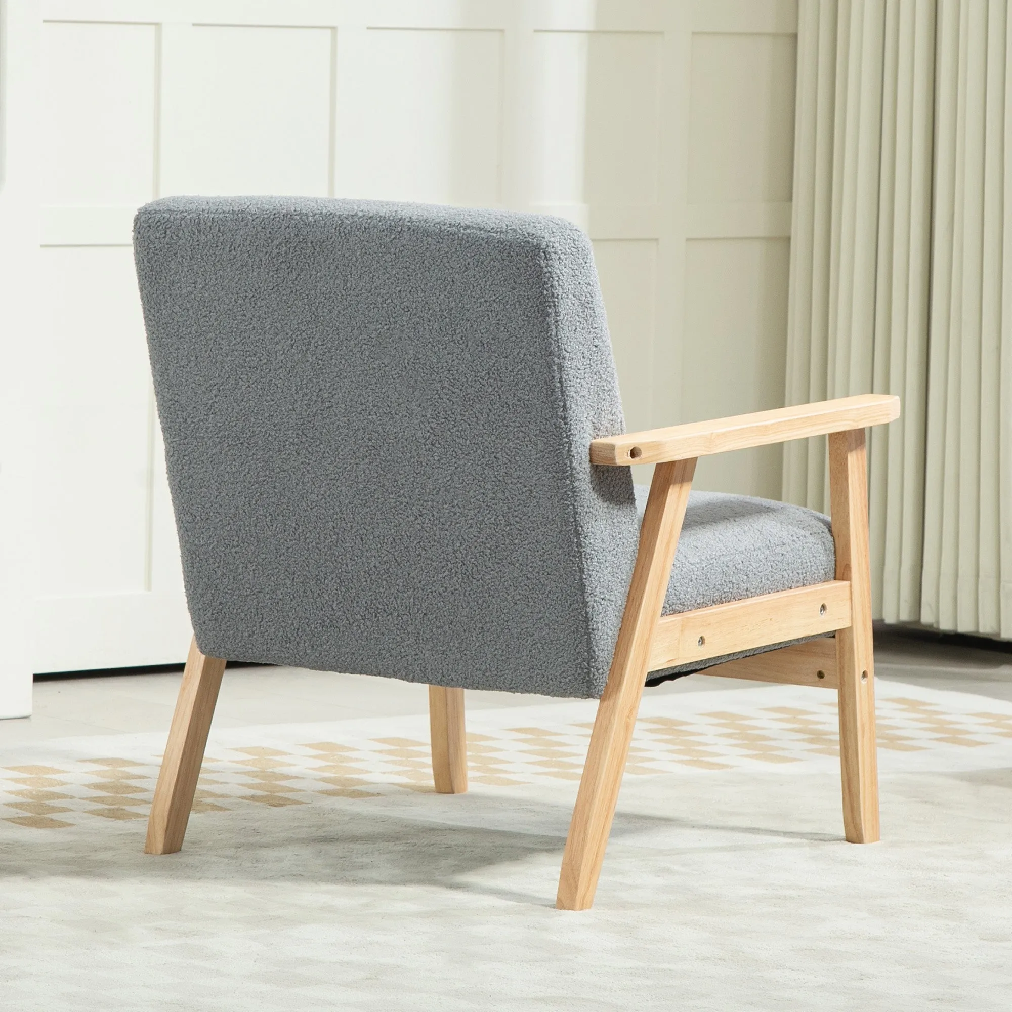 Accent Chair with Wood Frame Wide Seat Cashmere Armchair Grey