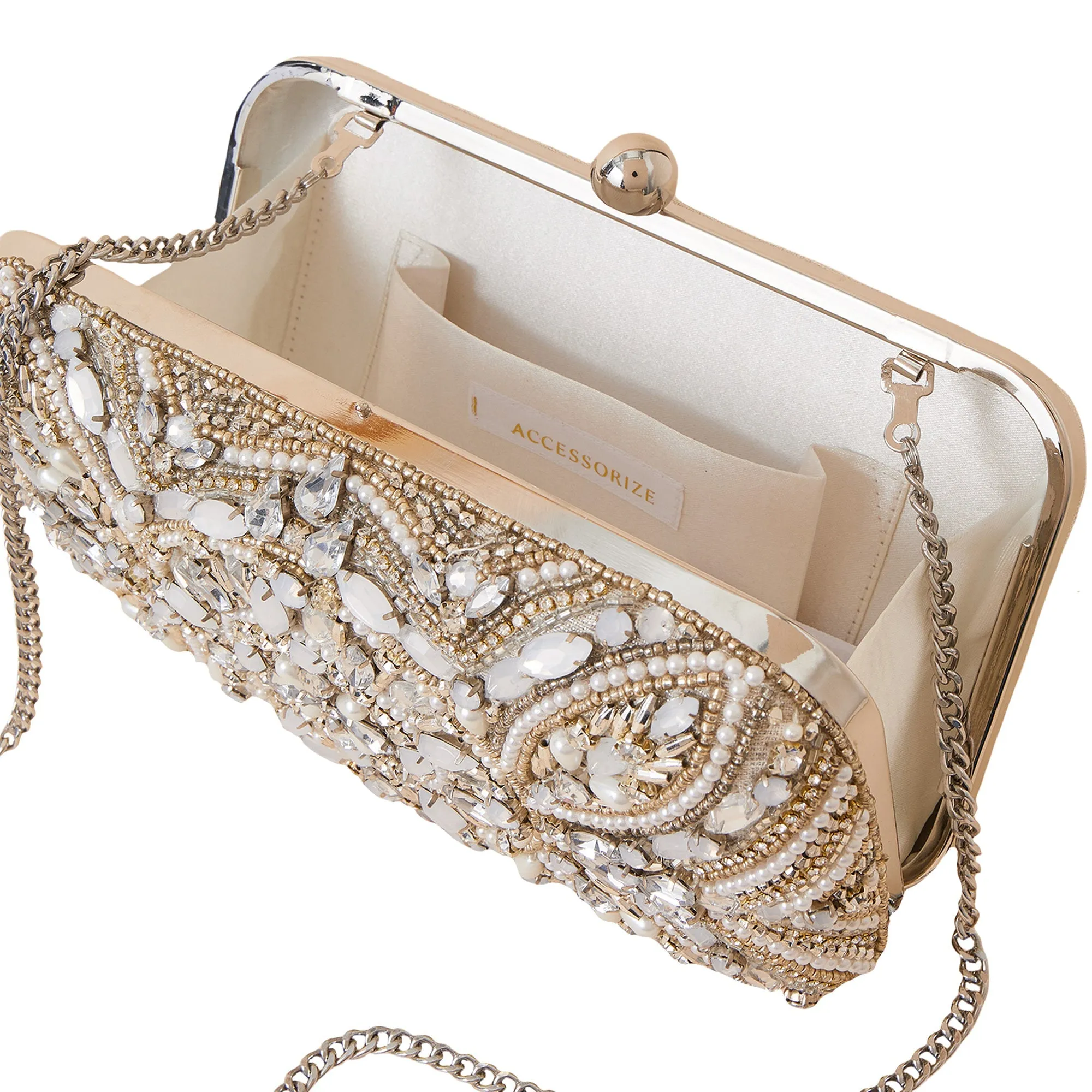 Accessorize London Women's Ivory Bridal Embellished Hardcase Clutch Bag