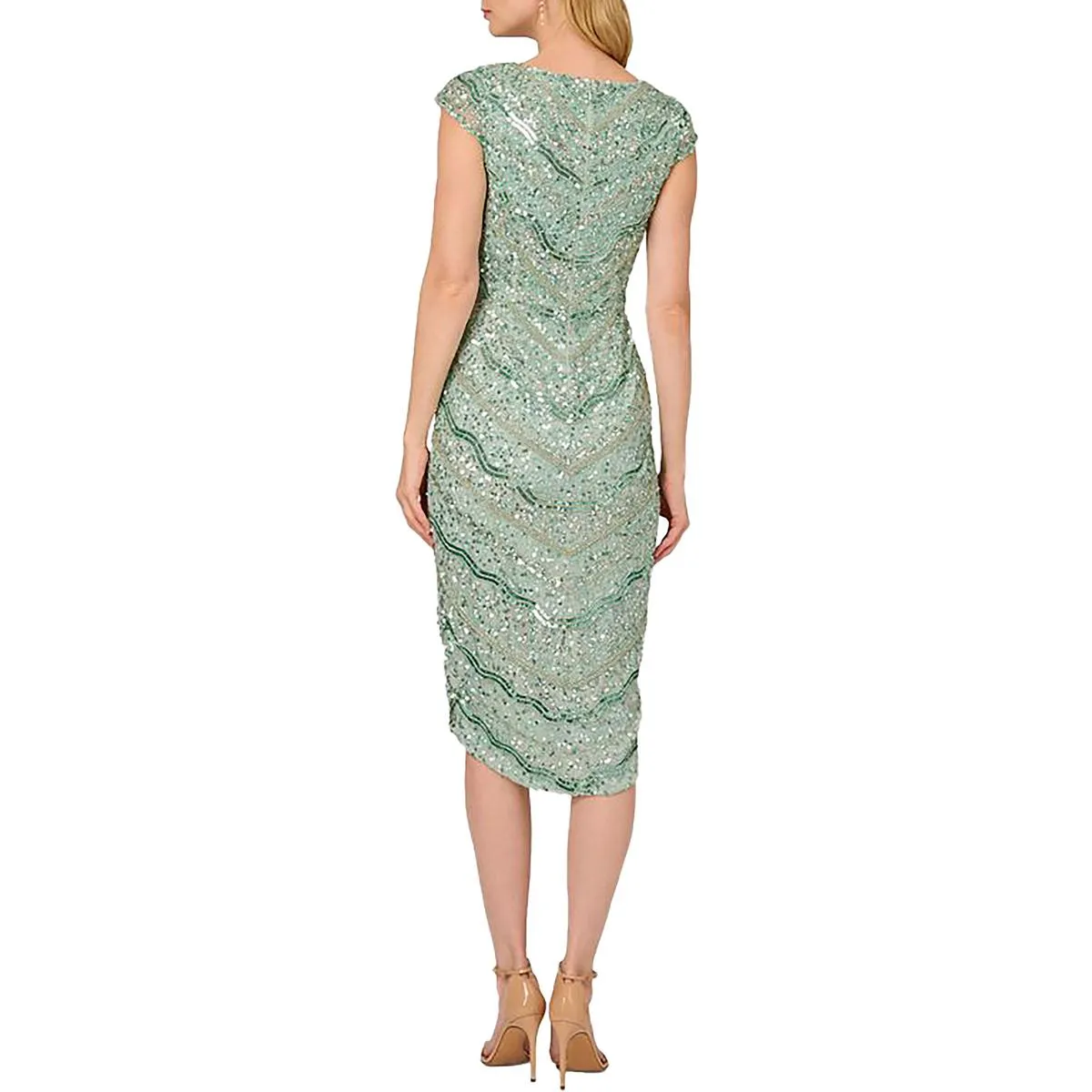 Adrianna Papell Womens Mesh Embellished Cocktail And Party Dress