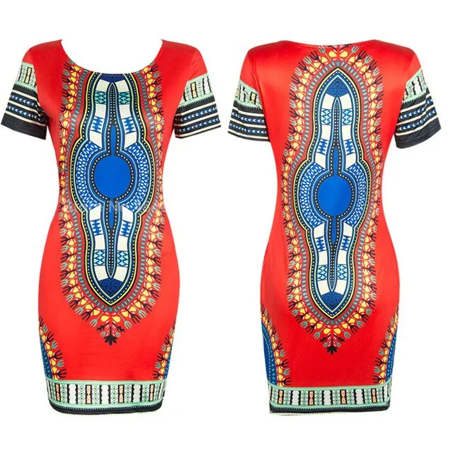 African Women Dress Dashiki Print O-neck Ladies Clothes Bodycon Package Hip Tribal Style High Elastic Traditional Plus Size