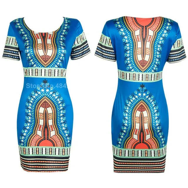 African Women Dress Dashiki Print O-neck Ladies Clothes Bodycon Package Hip Tribal Style High Elastic Traditional Plus Size