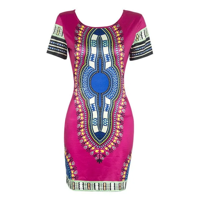 African Women Dress Dashiki Print O-neck Ladies Clothes Bodycon Package Hip Tribal Style High Elastic Traditional Plus Size