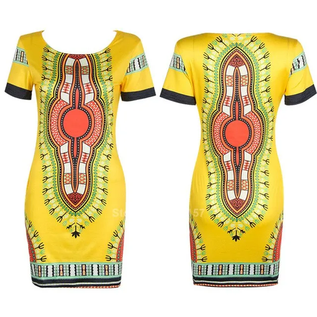 African Women Dress Dashiki Print O-neck Ladies Clothes Bodycon Package Hip Tribal Style High Elastic Traditional Plus Size