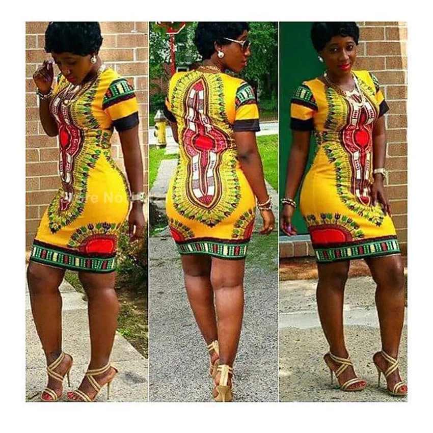 African Women Dress Dashiki Print O-neck Ladies Clothes Bodycon Package Hip Tribal Style High Elastic Traditional Plus Size