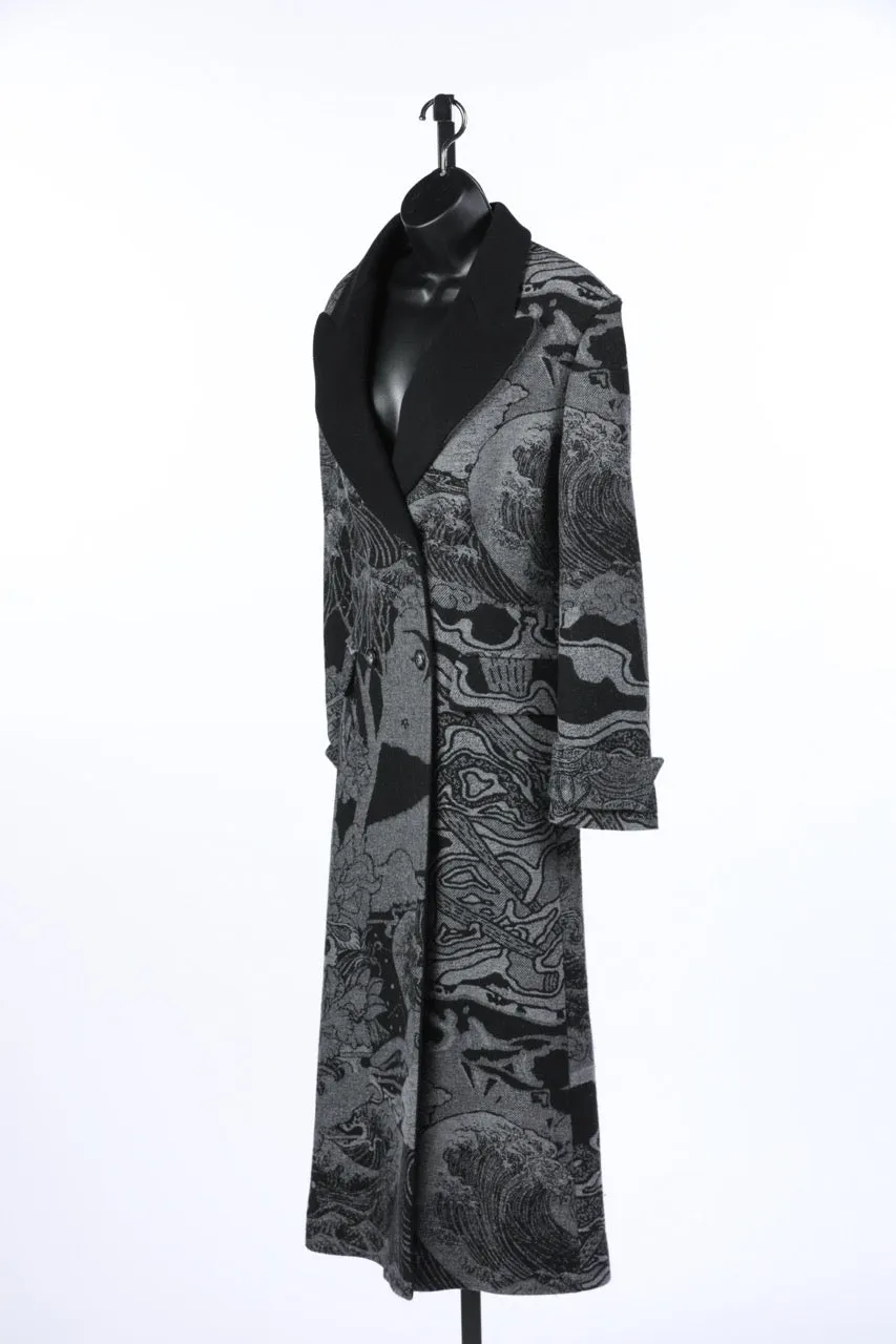 ALBERTA FERRETTI Gray/Black Waves Floral Print Peacoat