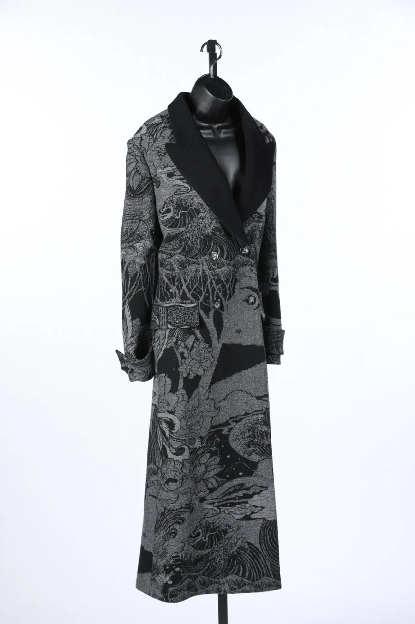 ALBERTA FERRETTI Gray/Black Waves Floral Print Peacoat