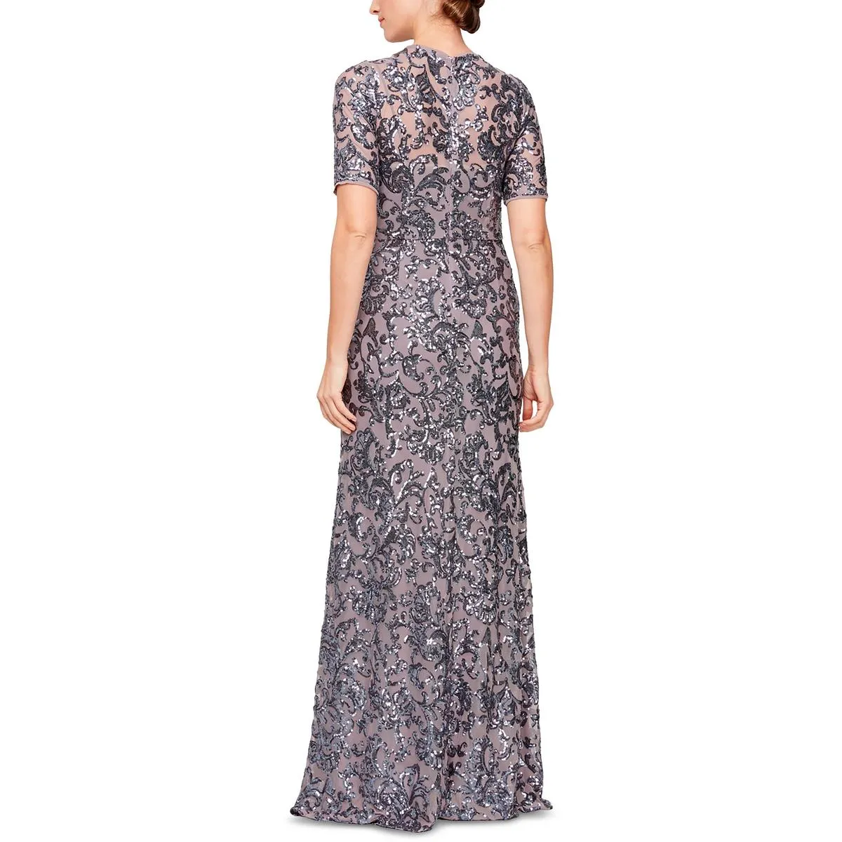 Alex Evenings Womens Sequined Long Evening Dress