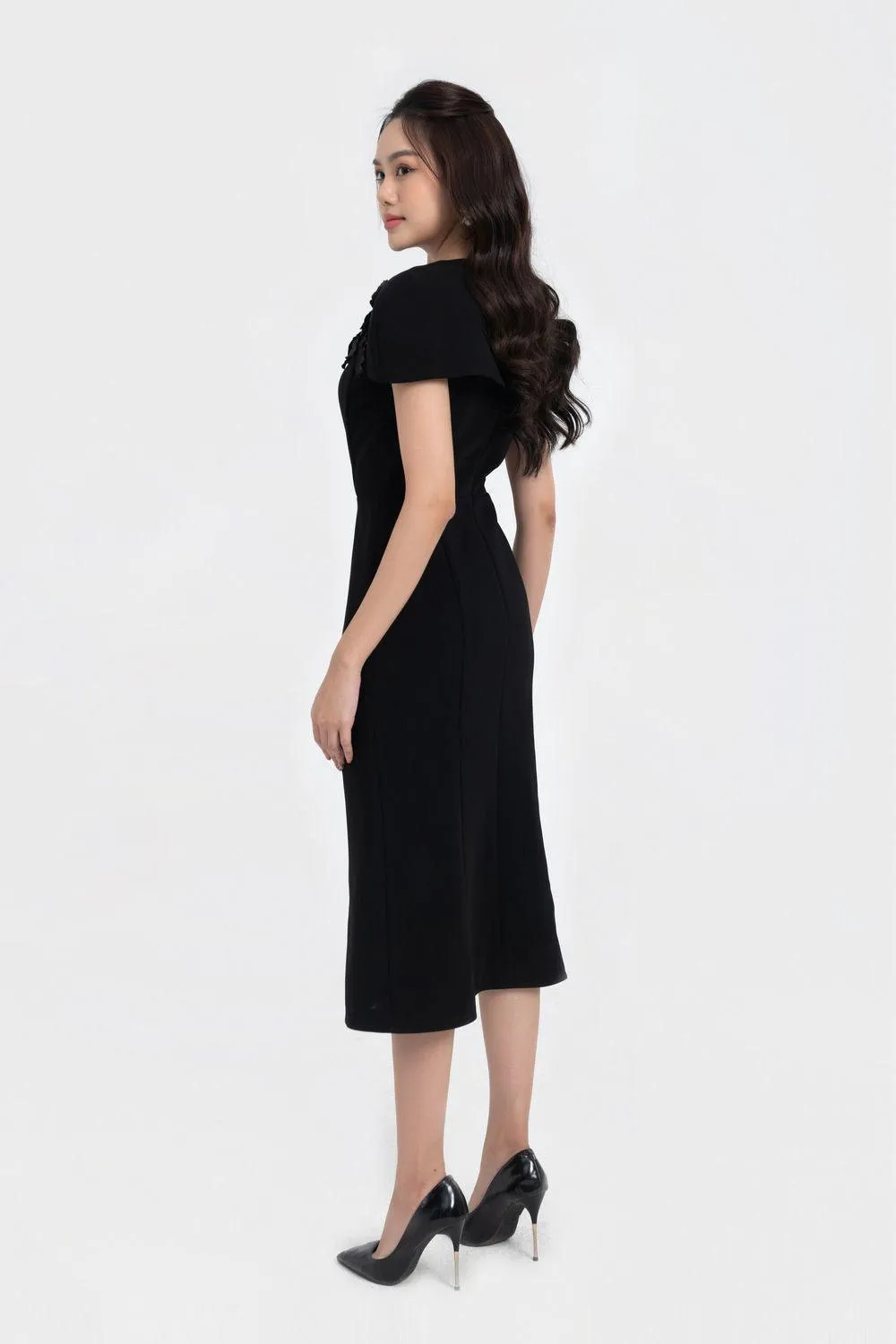 Almira Trumpet Round Neck Polycotton Midi Dress