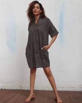 Almond Butter  Handblock Printed Cotton Dress - Mono