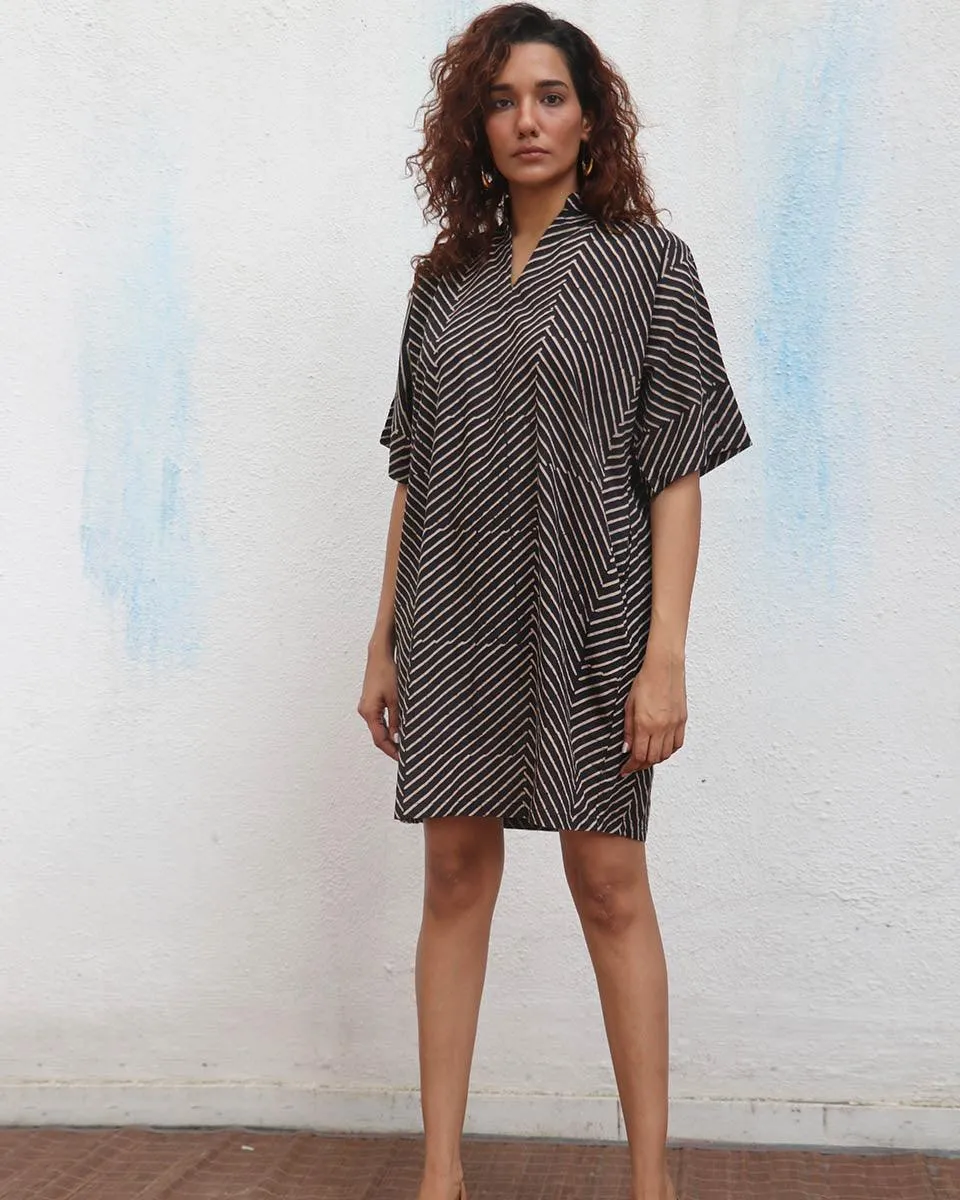 Almond Butter  Handblock Printed Cotton Dress - Mono