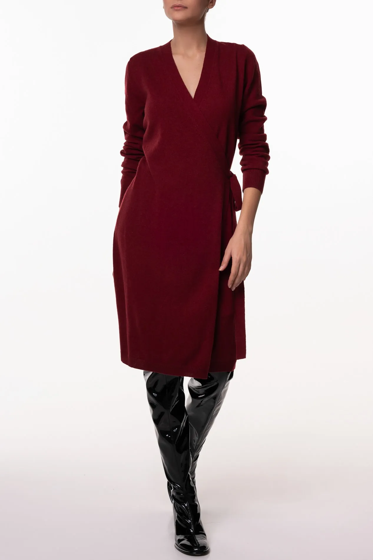 Amani V-Neck Wrap Midi Dress In Cuir De Russie