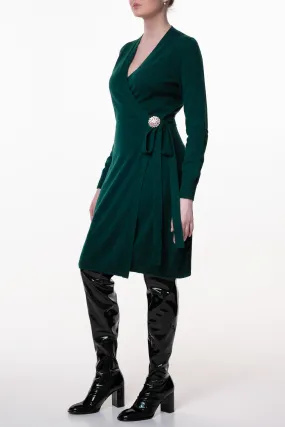 Amani V-Neck Wrap Midi Dress In Spruce