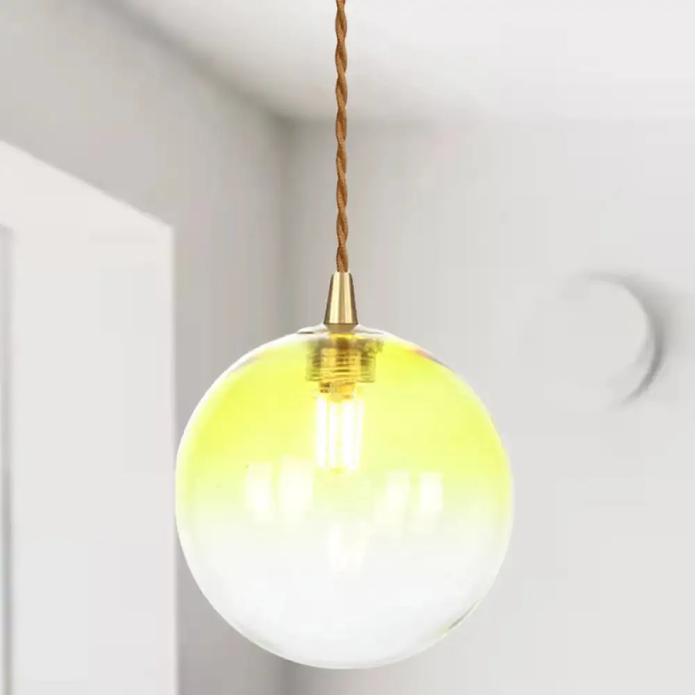 Amber/White/Red Macaron Glass Pendant Light Fixture - 1 Light Suspension Light with Rope for Bedroom