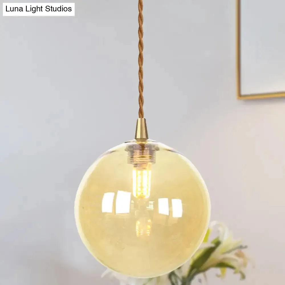 Amber/White/Red Macaron Glass Pendant Light Fixture - 1 Light Suspension Light with Rope for Bedroom