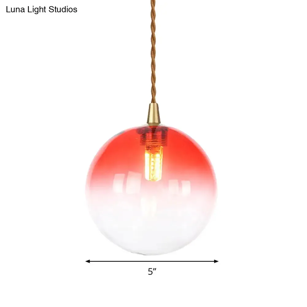 Amber/White/Red Macaron Glass Pendant Light Fixture - 1 Light Suspension Light with Rope for Bedroom