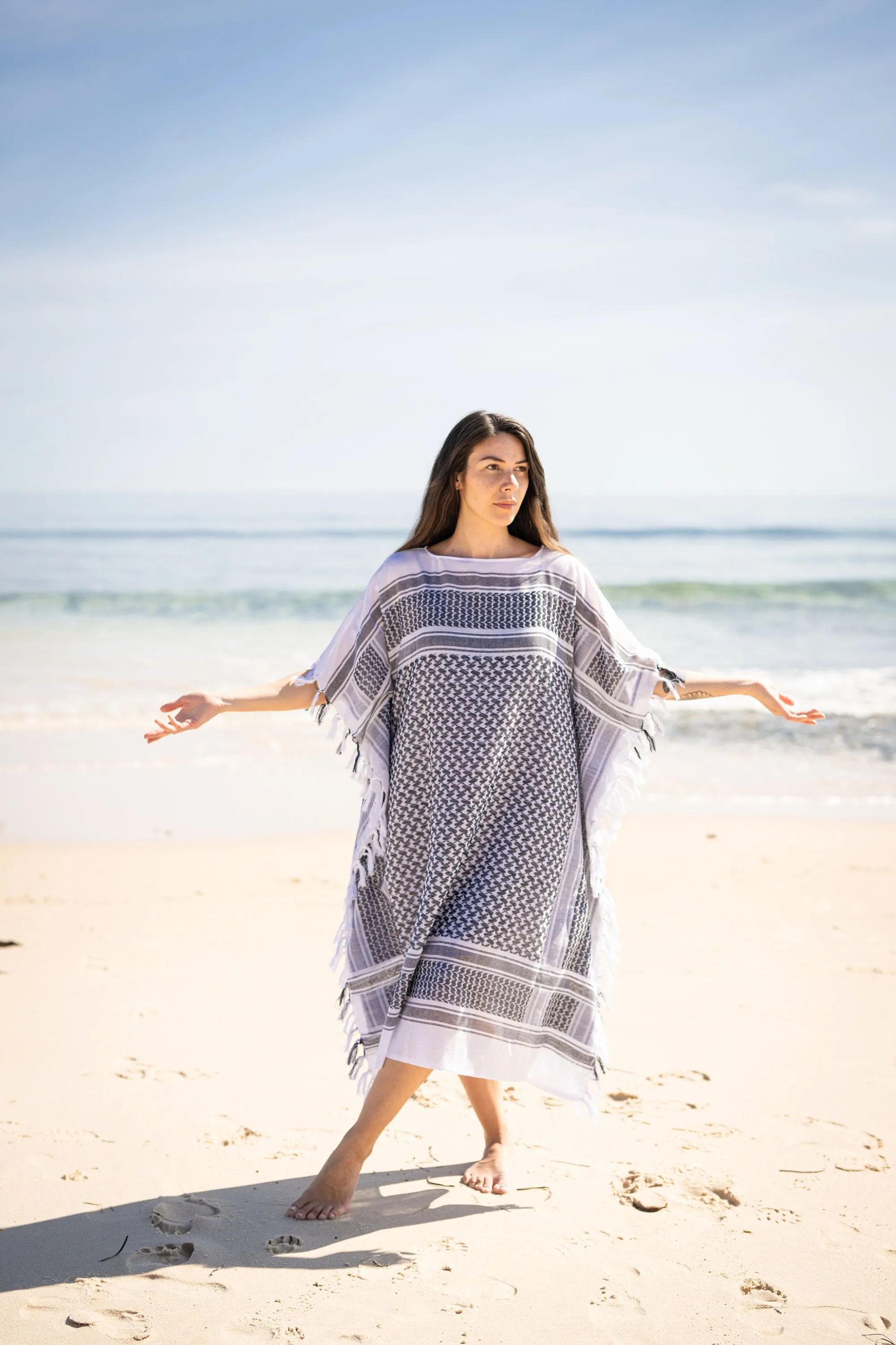 AMIRA Dress Beach Kaftan White Soft Cotton Arabic Desert Kaffiyeh Goddess Summer Resort Gift for Her Loose Fit Plus Size Boho Caftan AJJAYA