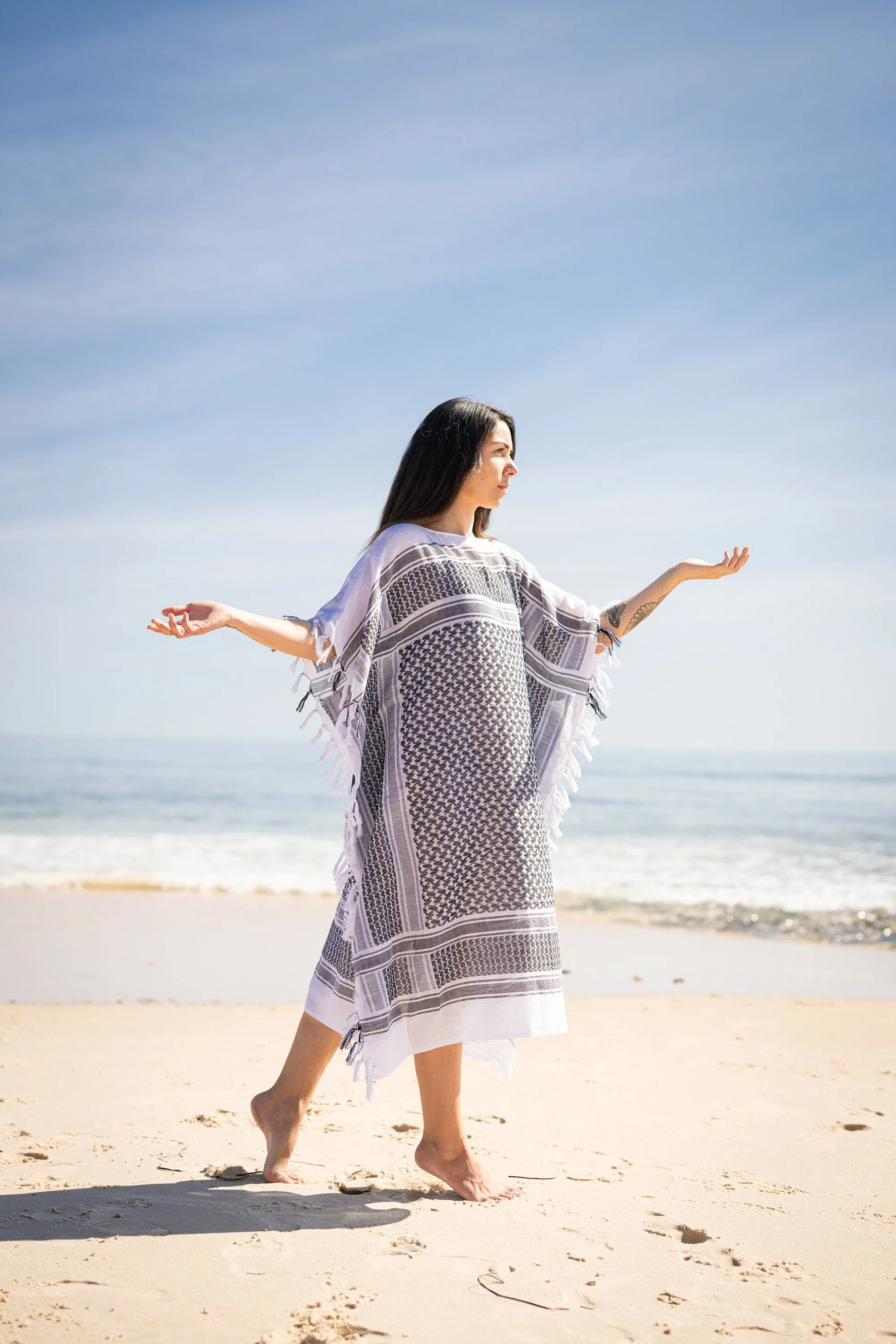 AMIRA Dress Beach Kaftan White Soft Cotton Arabic Desert Kaffiyeh Goddess Summer Resort Gift for Her Loose Fit Plus Size Boho Caftan AJJAYA