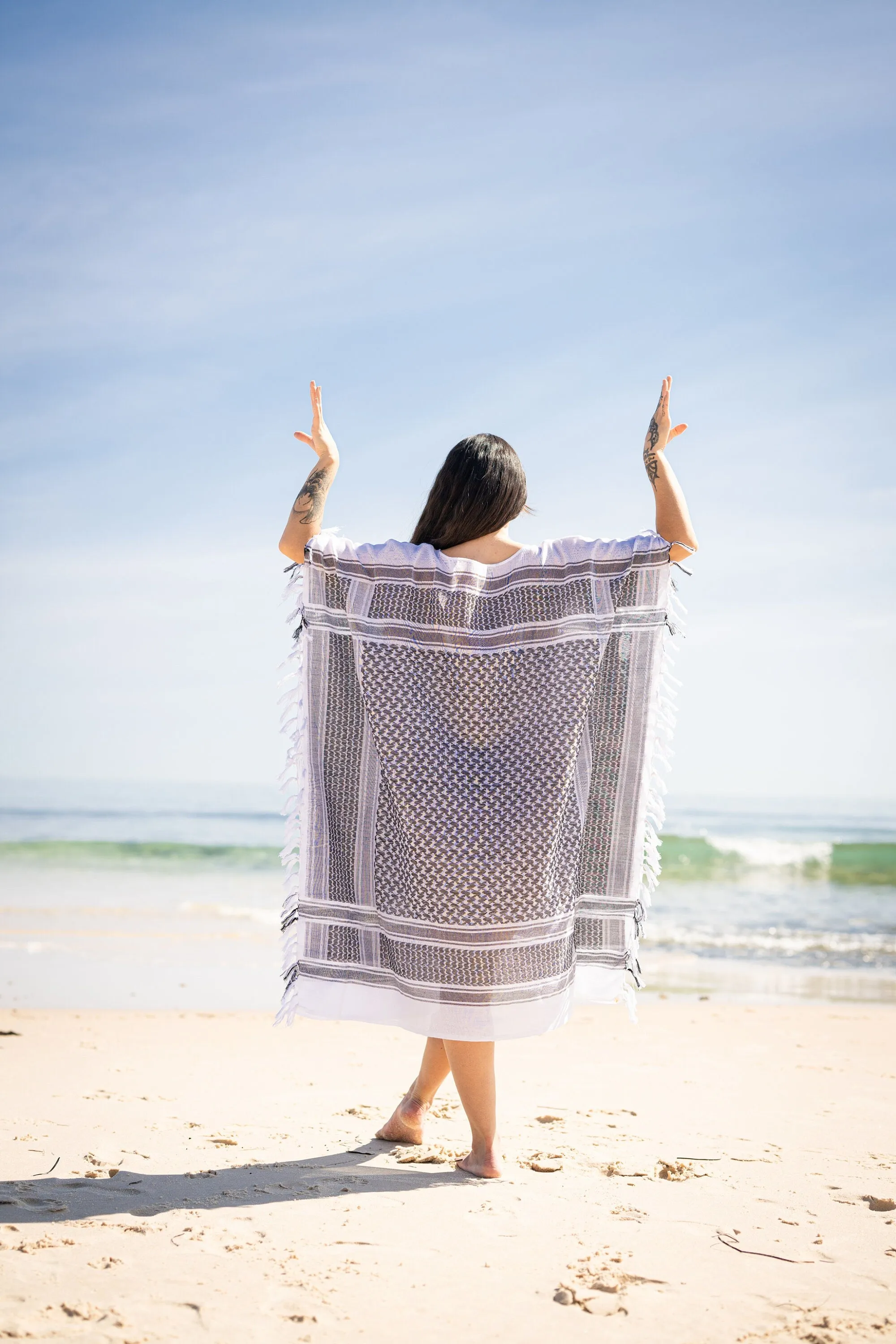 AMIRA Dress Beach Kaftan White Soft Cotton Arabic Desert Kaffiyeh Goddess Summer Resort Gift for Her Loose Fit Plus Size Boho Caftan AJJAYA