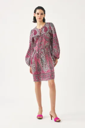 Antik Batik Red Tajar Cotton Voile Print Mini Dress - ByAdushka