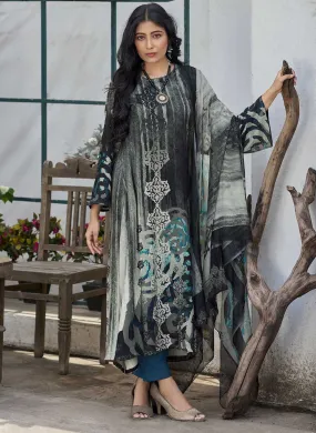 AQSA Latest Design Woolen Pashmina Black Winter Suit Dress Material