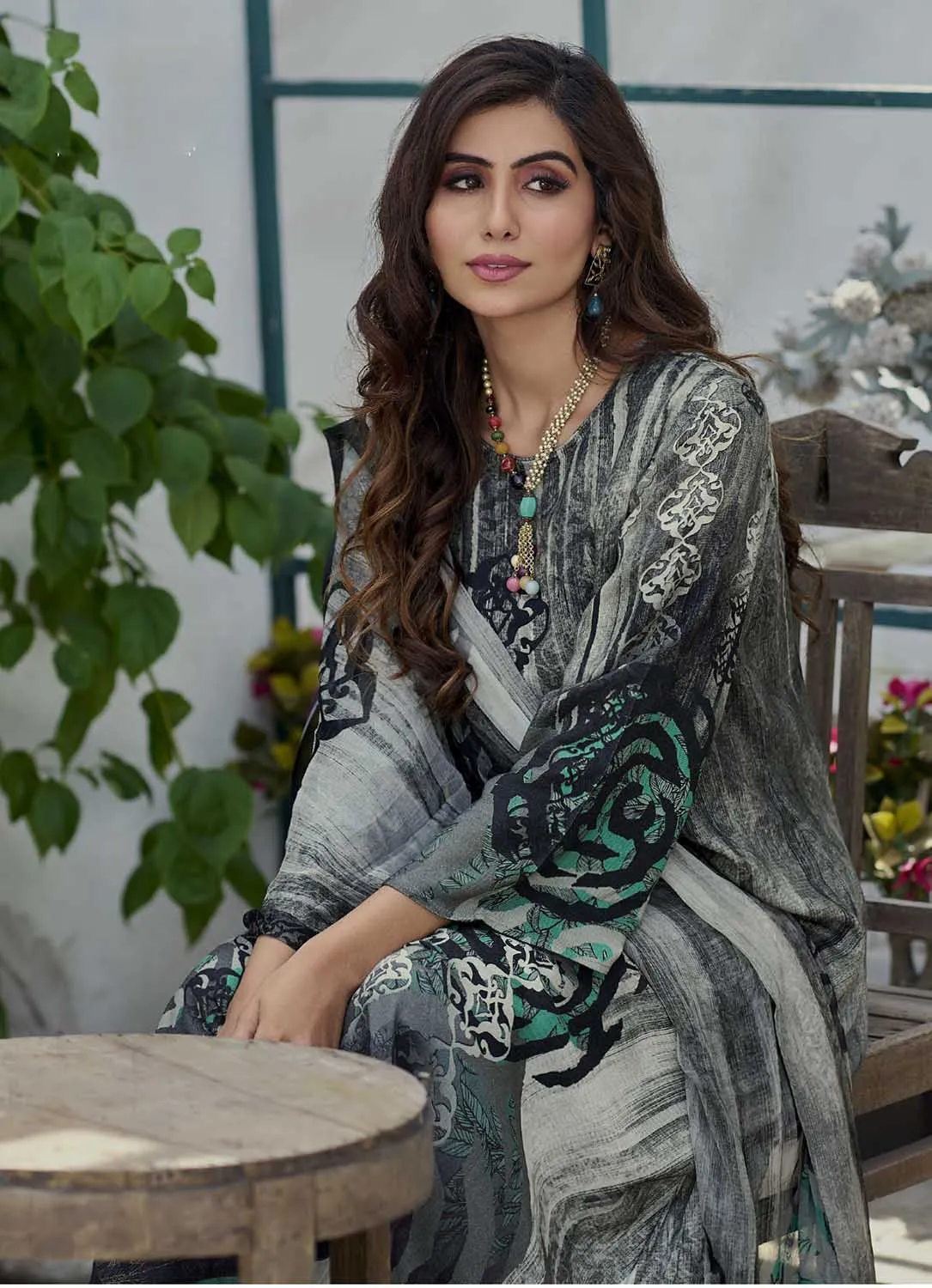 AQSA Party Wear Woolen Pashmina Black Winter Suit Dress Material