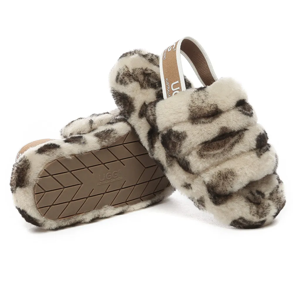 AUSTRALIAN SHEPHERD UGG Kids Fluffy Slides Slingback Leopard Puffy #AS2066K