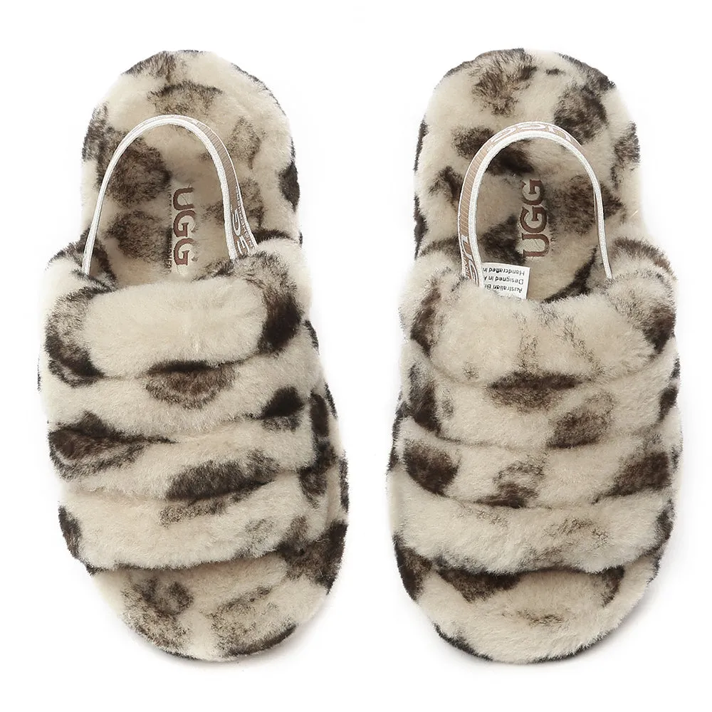 AUSTRALIAN SHEPHERD UGG Kids Fluffy Slides Slingback Leopard Puffy #AS2066K