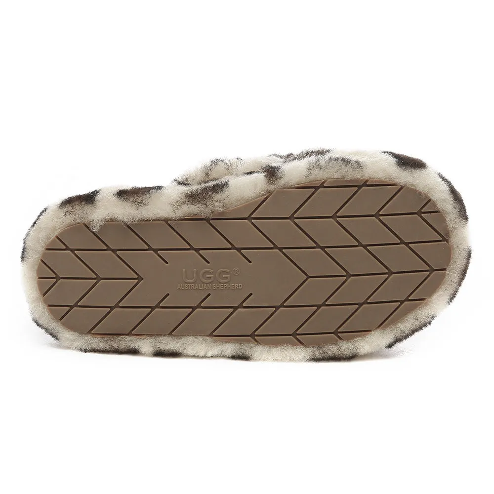 AUSTRALIAN SHEPHERD UGG Kids Fluffy Slides Slingback Leopard Puffy #AS2066K