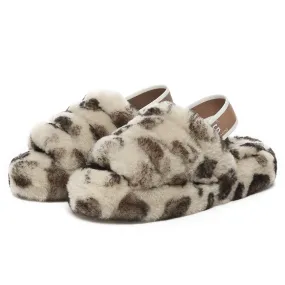 AUSTRALIAN SHEPHERD UGG Kids Fluffy Slides Slingback Leopard Puffy #AS2066K