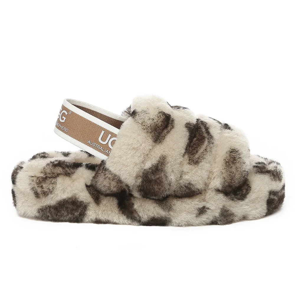 AUSTRALIAN SHEPHERD UGG Kids Fluffy Slides Slingback Leopard Puffy #AS2066K