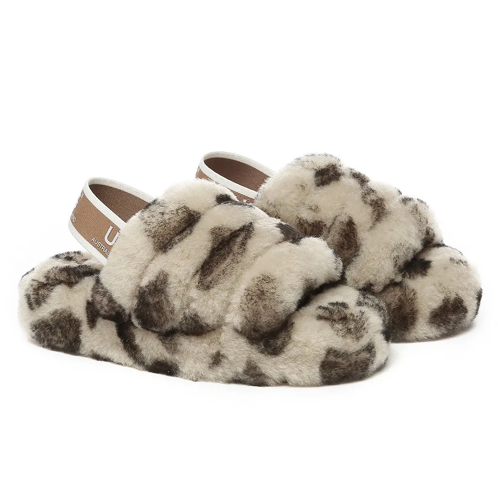 AUSTRALIAN SHEPHERD UGG Kids Fluffy Slides Slingback Leopard Puffy #AS2066K