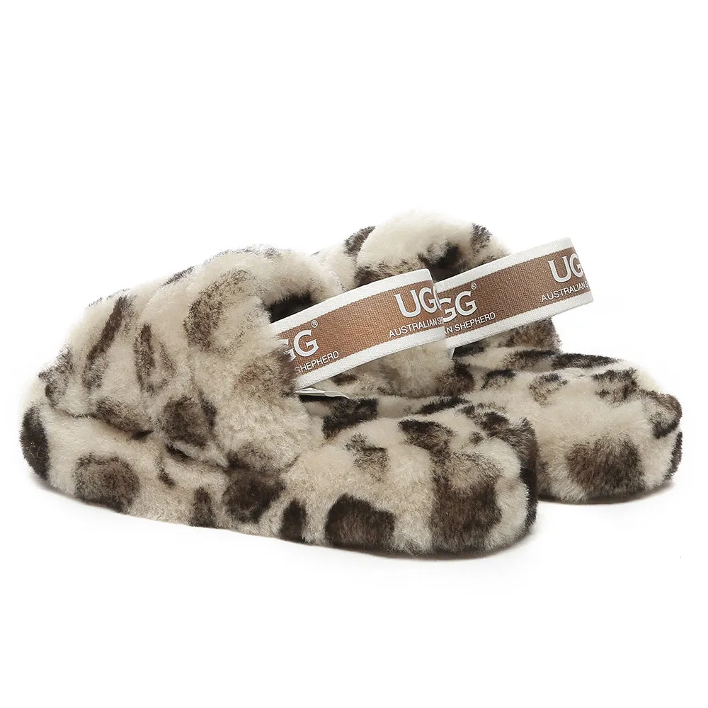 AUSTRALIAN SHEPHERD UGG Kids Fluffy Slides Slingback Leopard Puffy #AS2066K