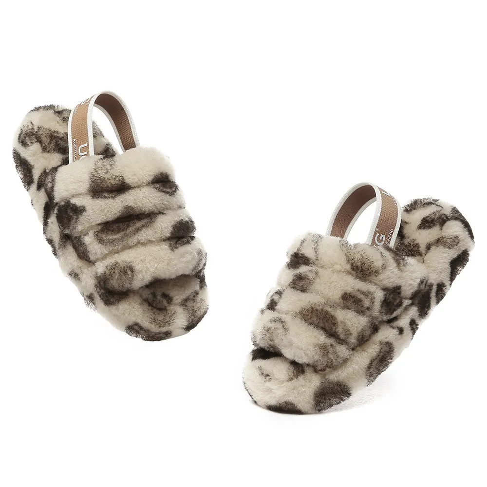 AUSTRALIAN SHEPHERD UGG Kids Fluffy Slides Slingback Leopard Puffy #AS2066K