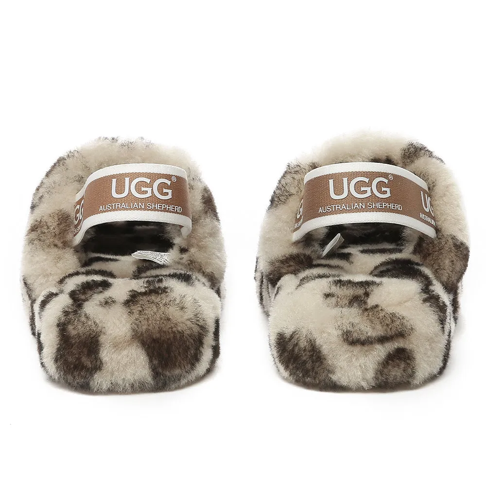 AUSTRALIAN SHEPHERD UGG Kids Fluffy Slides Slingback Leopard Puffy #AS2066K