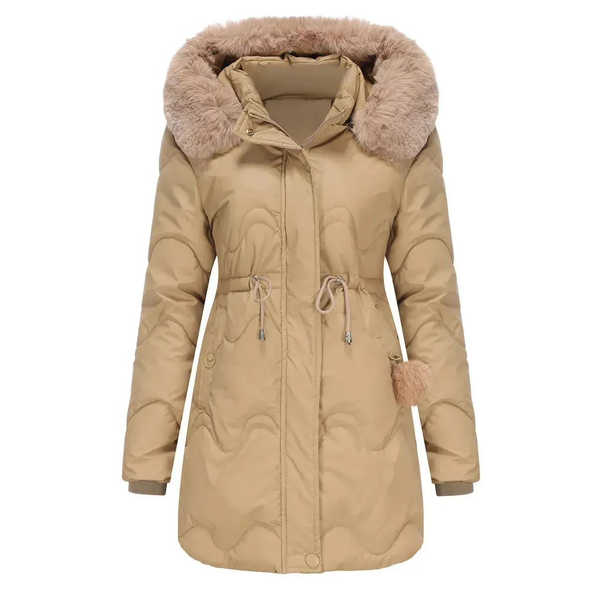 Autumn Winter Fur Collar cotton padded long winter jacket for women