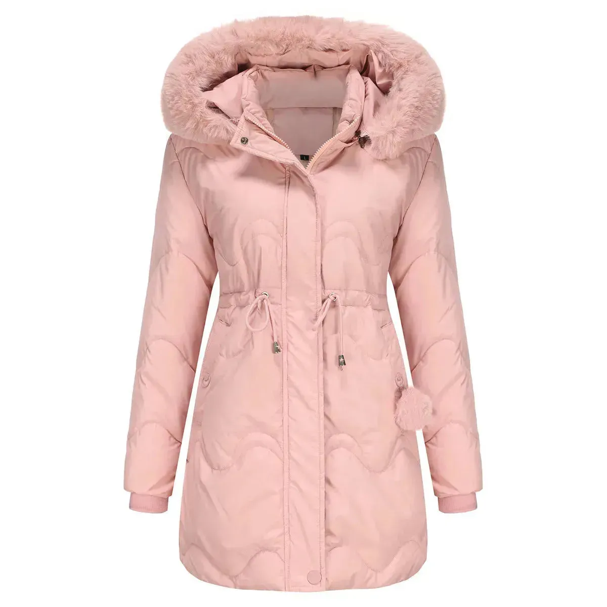 Autumn Winter Fur Collar cotton padded long winter jacket for women