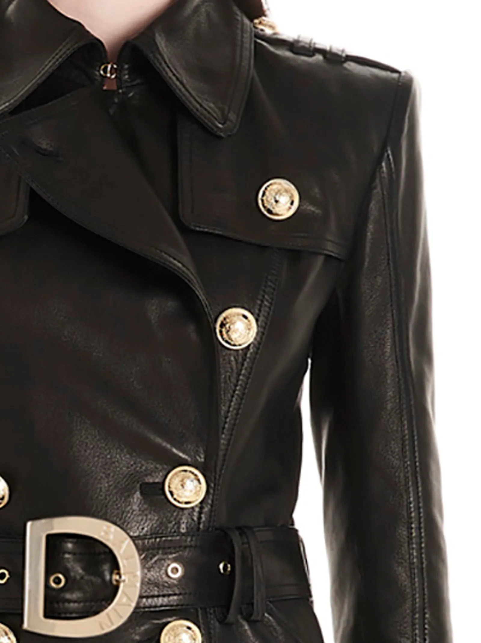 Balmain Belted Leather Trench Coat