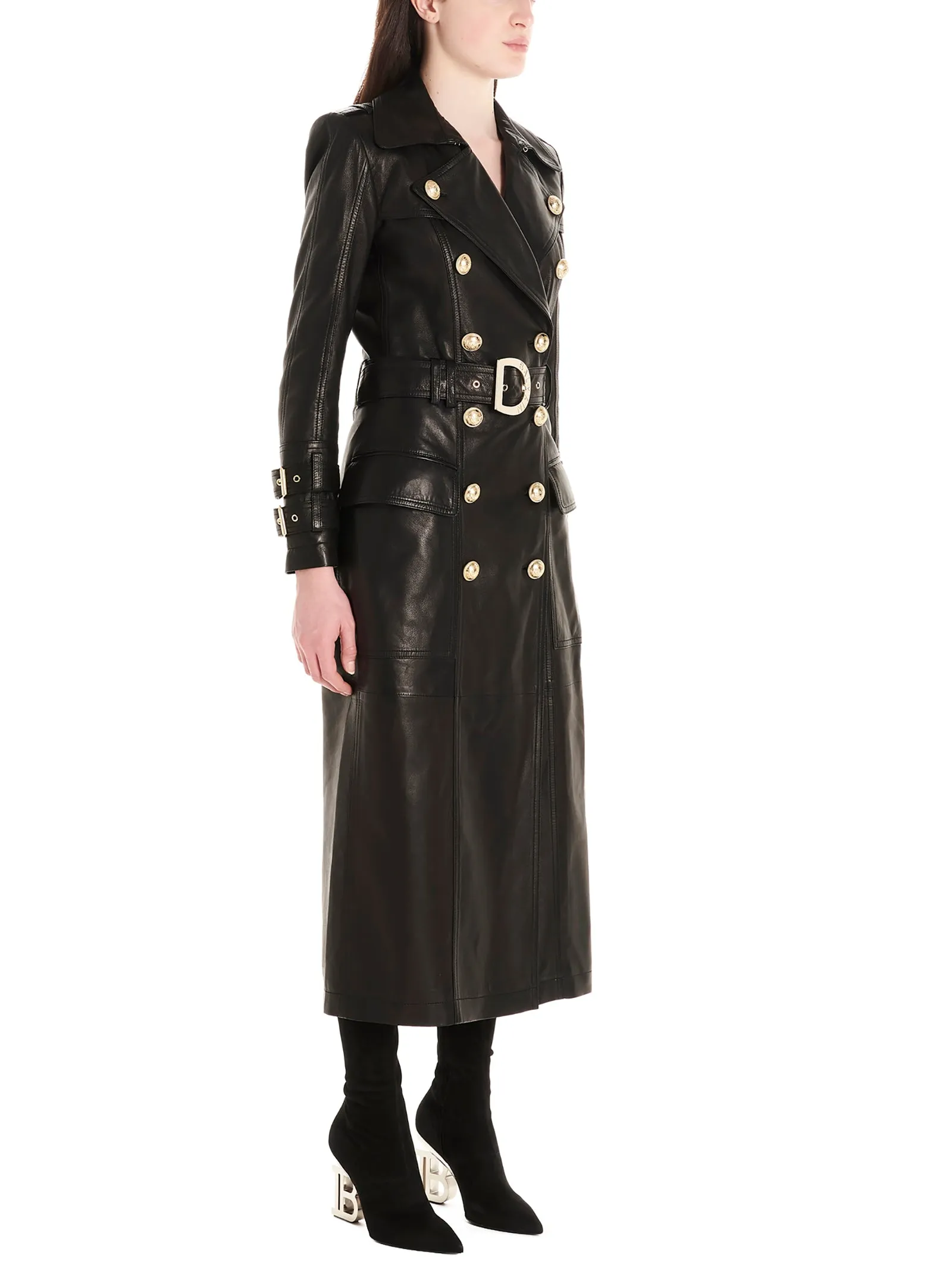 Balmain Belted Leather Trench Coat