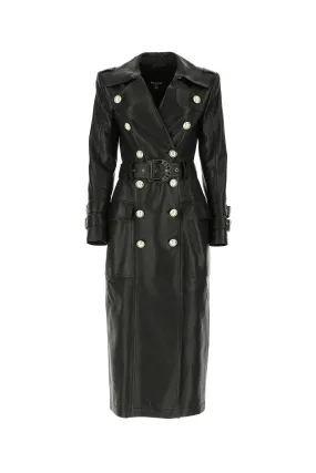 Balmain Belted Leather Trench Coat